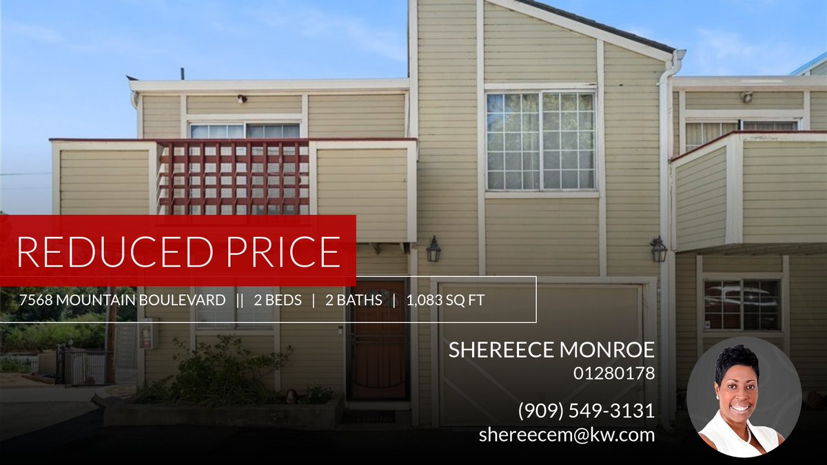 ShereeceMonroe's tweet photo. 📍 Reduced Price 📍 This recently reduced home at 7568 Mountain Boulevard 12 in Oakland won't last long, so, don't wait to set up a showing! Reach out here or at (909) 549-3131 for more information! https://t.co/5qChkmm8k5 https://t.co/YChm2mKToP