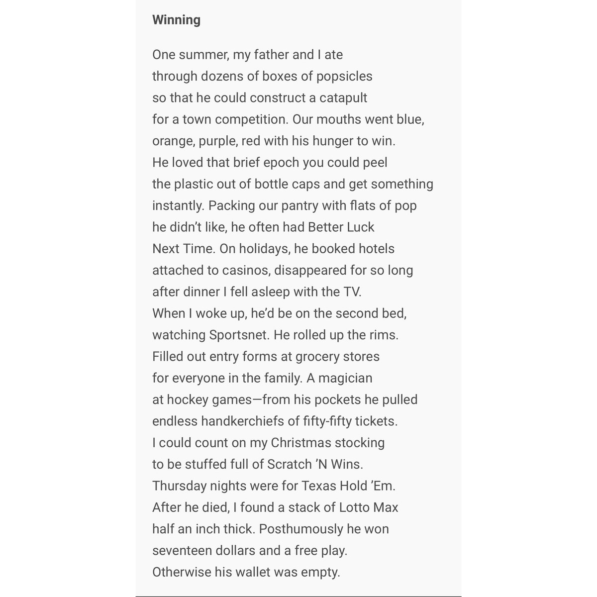 My father and I ate through dozens of boxes of popsicles” A poem by Kayla  Czaga., image size:1200x1200