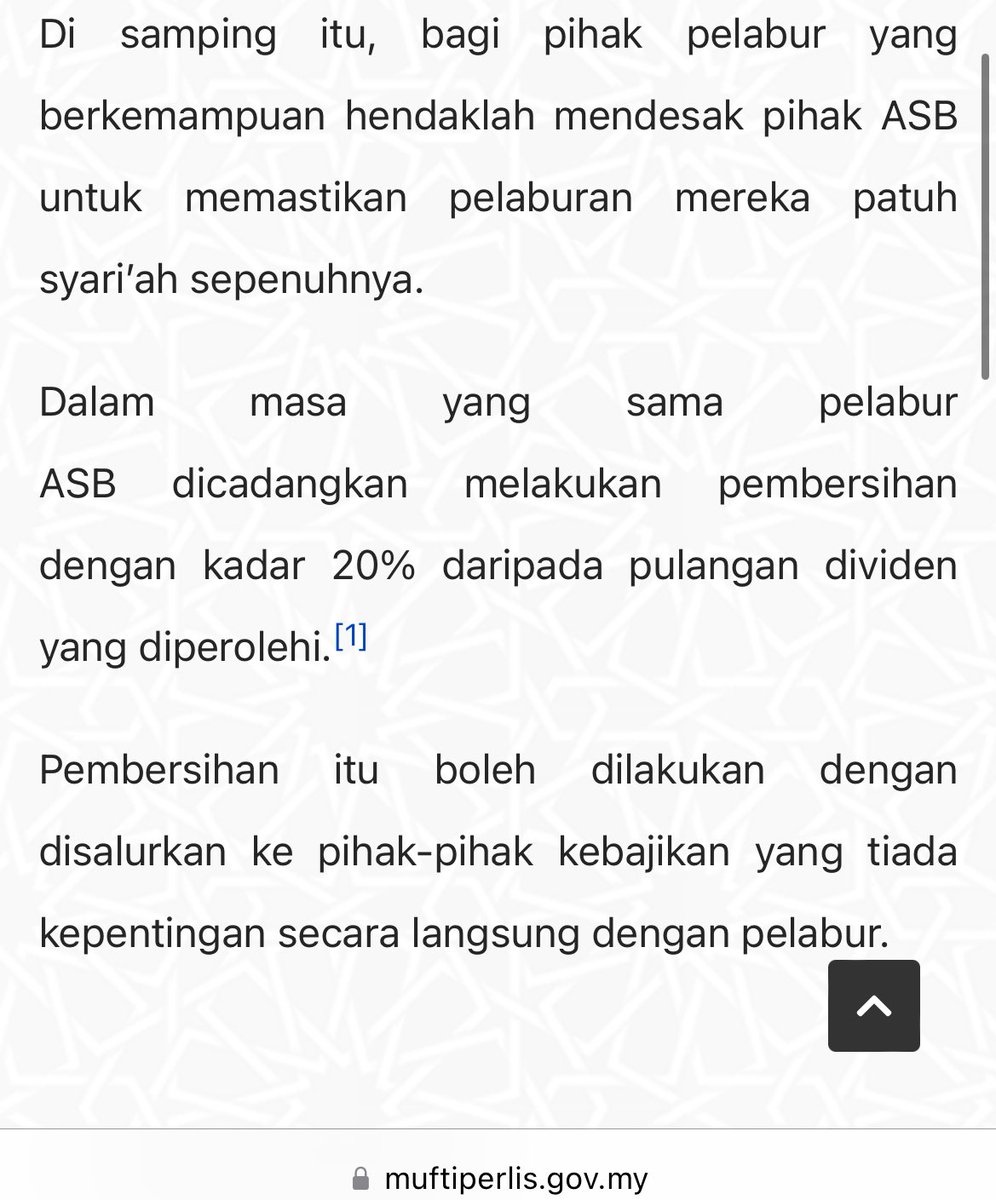 Pelabur_Bijak's tweet photo. Sebenarnya Dividen ASB yang korang terima tu disarankan bagi ke pusat kebajikan ≈ 20% sebab dividen yang korang terima tu ada yang datang dari hasil bank.

80% income halal
20% income tak halal still di consider masih patuh syariah menurut panel syariah securities malaysia. https://t.co/kLVkf8d29O