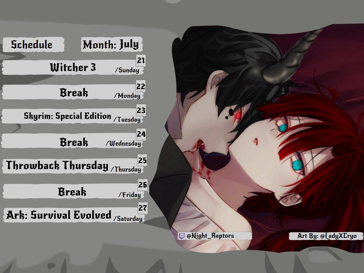 RaptorsNight's tweet image. 🗓️✨ New Schedule Alert, my treasured hoard! 🐉🎮 Check out our updated streaming times and join me for epic adventures, thrilling games, and magical moments! Let's make each stream legendary! 🌟🔥 

#DragonStream #Vtuber #NewSchedule