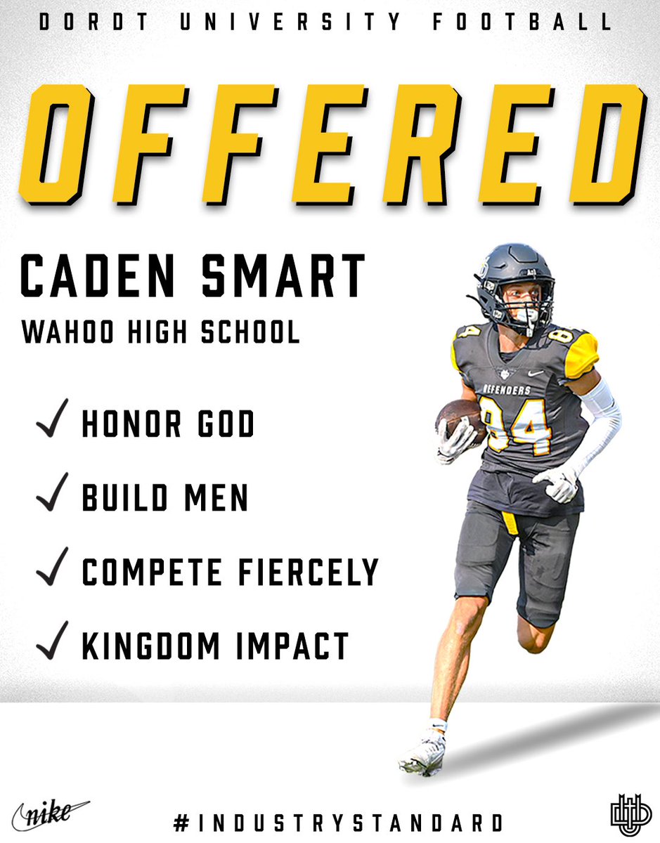 Caden Smart (@caden_smart3) on Twitter photo After a camp and a great conversation with <a href="/Coach_Roelofs/">Coach Taylor Roelofs</a> I am blessed to receive an offer from the university of Dordt. <a href="/DordtFB/">Dordt Football</a> <a href="/coach_penner/">Joel Penner</a> <a href="/LeviJungling05/">Coach Levi Jungling</a> <a href="/Wahoo_Football/">Wahoo Warrior Football</a> After a camp and a great conversation with <a href="/Coach_Roelofs/">Coach Taylor Roelofs</a> I am blessed to receive an offer from the university of Dordt. <a href="/DordtFB/">Dordt Football</a> <a href="/coach_penner/">Joel Penner</a> <a href="/LeviJungling05/">Coach Levi Jungling</a> <a href="/Wahoo_Football/">Wahoo Warrior Football</a>