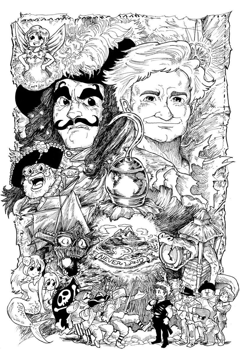 ロビン・ウィリアムズがピーター・パン演じた「フック」大好きだった(これも10年前に描いたもの) 