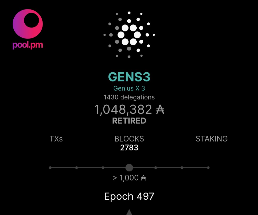 dyno_pool's tweet image. GENS3 has been retired for ~1 year &amp;amp; still has 1430 delegators &amp;amp;  1M ₳ staked.

#DYNO a small independent #Cardano stake pool has been operating 2.5 years &amp;amp;only has 79K ₳ staked to it 🤷‍♂️

DYNO  🧨 would go BOOM 💥 with but a portion of this stranded ₳ .

 Bored 🐳? Show ♥️!