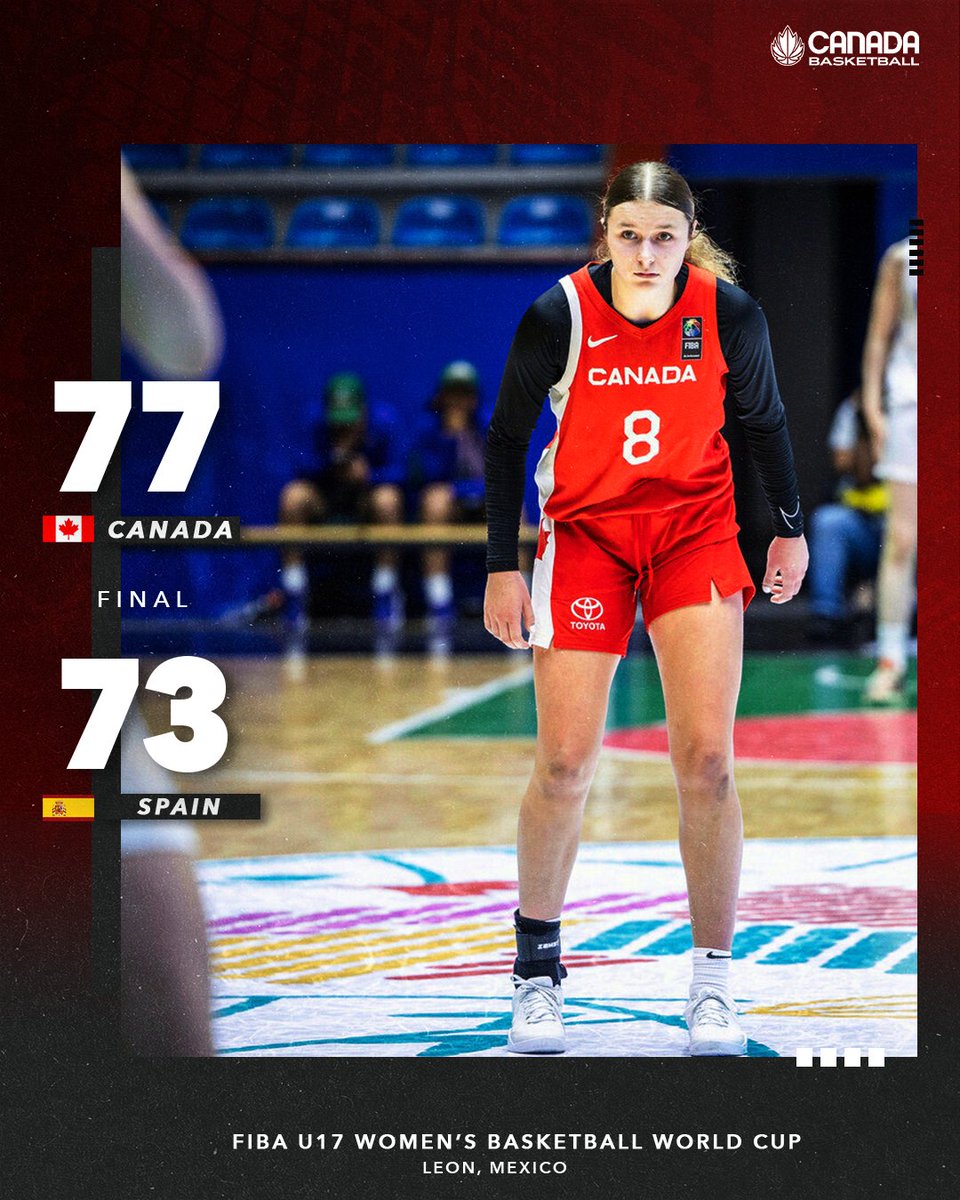 CanBball's tweet photo. What. A. GAME!!! 😱

Canada battles back to overcome Spain &amp; secure their spot in the gold medal game at the FIBA U17 Women's Basketball World Cup 2024, will face USA in the final

#U17Women https://t.co/rAnOF2O0kn