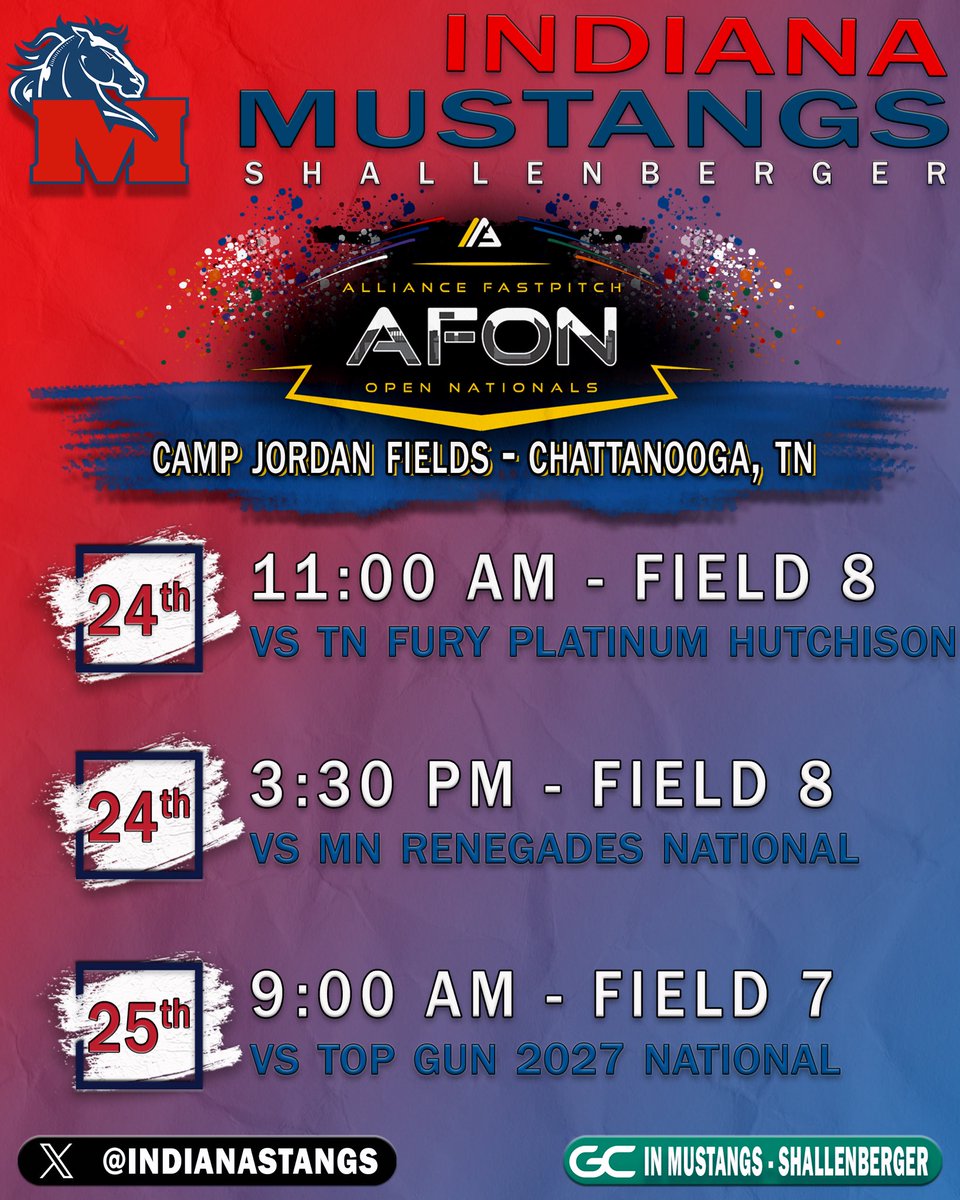 Can’t believe it’s here already…. Excited to see how this amazing group of athletes perform against this tough competition! Let’s go Stangs! 💙🥎♥️ <a href="/1MustangsNation/">Indiana Mustangs</a> <a href="/AllianceOpenNat/">Alliance Fastpitch Open Nationals</a>