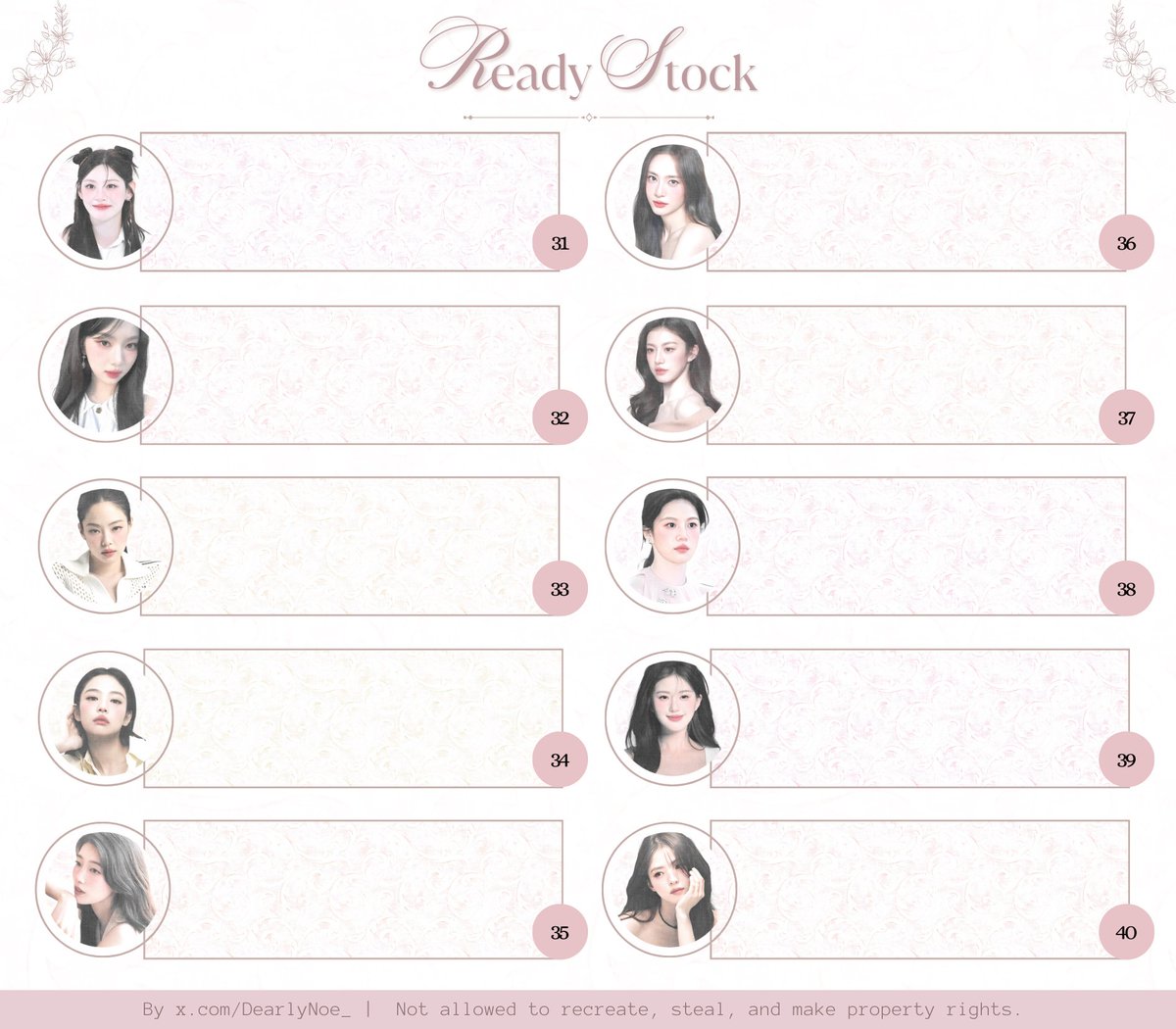 Help repost... please? 

ᝯ   *   ະ  Hi, Dearly Noemi membawa 40 layout ready stock "Plain Texture" dengan harga 2.500/ea, bisa DM aku di jam 09.30 wib, dengan sebut NOMOR-nya. Payment bisa all e-wallet yaa. List chara on ALT. 🤍

#zonauang