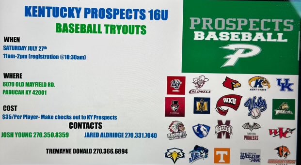 JaredAldridge9's tweet photo. KY PROSPECTS 16U TRYOUTS HAVE BEEN CANCELLED THIS UPCOMING WEEKEND DUE TO SEVERAL CONFLICTS. NEW DATE AND TIMES COMING SOON!! https://t.co/tQMf2XwMru