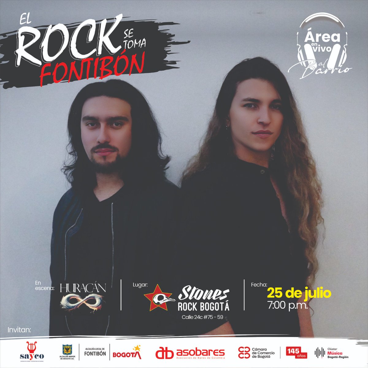 ⚠️Familia de Bogotá!!!! Huracán estara este jueves 25 de julio en <a href="/stonesbogota/">stonesrockbogota</a> No se lo pierdan la entrada es completamente GRATIS!! Solo deben registrarsen en el siguiente link👇🏻los esperamos🫶🏻

tikipal.com.co/rockfontibon
Con el Apoyo de:<a href="/Asobares/">🇨🇴 ASOBARES COLOMBIA</a> <a href="/camaracomerbog/">Cámara de Comercio de Bogotá</a> <a href="/stonesbogota/">stonesrockbogota</a>