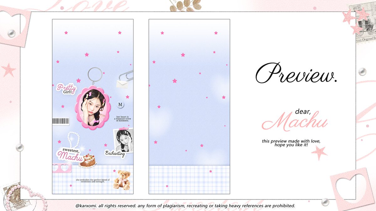 help ospek 🩰

haloooo! candif membawa 3 katalog baru dengan versi layout dan Lockscreen ૮꒰ ˶• ༝ •˶꒱ა  versi hp dan versi pc juga ya. kalo kurang aman bisa infoin aku lewat dm 💘 wdyt? mana fav kamu? ini nanti bisa di order secara terpisah ataupun bundle yahh man teman...