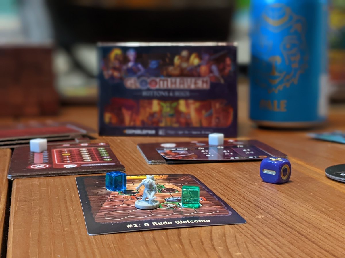 Steve's out tonight so I decided to have some me time. Cracked a local beer and pulled out Gloomhaven Buttons &amp; Bugs. Perfect Saturday night.