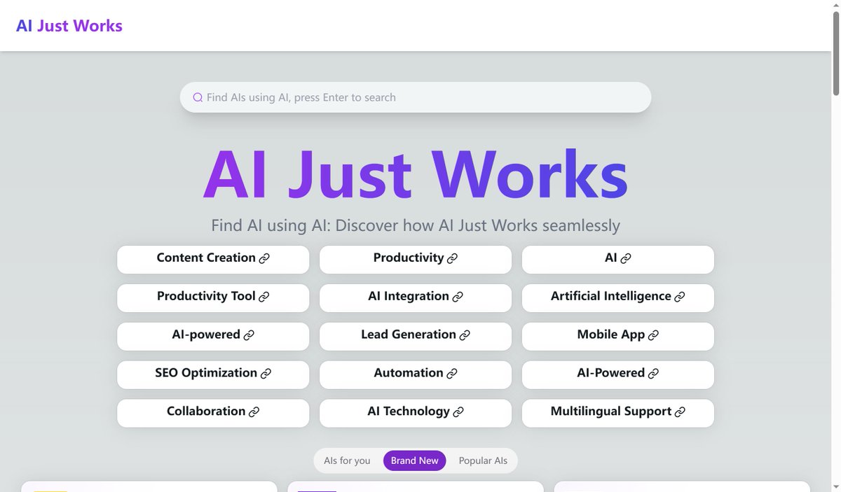 这个网站可以根据输入的需求，匹配可能有用的AI工具。
 
不过对于中文社区的AI工具支持还不够友好，大伙儿可以试试看👇

aijustworks.com