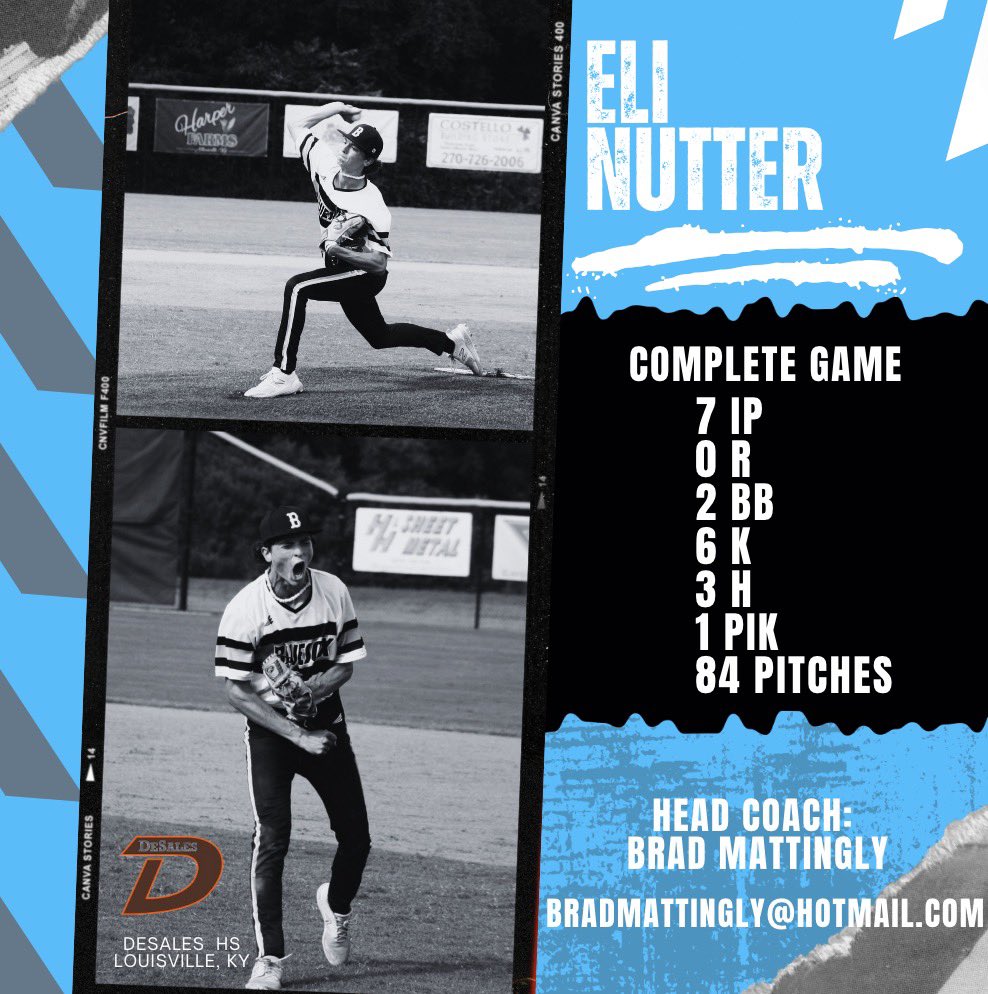 He goes the distance in back to back outings!! <a href="/NutterEli/">Eli Nutter 2025</a> throws an 84 pitch 7IP complete game @pbrtscouting #17uKYChamp <a href="/DeSalesBBall/">Colts Baseball</a>
