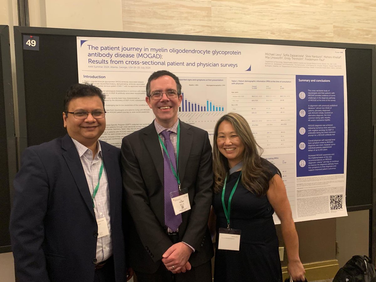 TheMOGProject's tweet photo. We took some sneaky photos of a couple of our #MOGAD experts, @EoinFlanagan14, @darshi_r & @UCBMedia rep Prashant at #AANSC! Thank you for all the excellent talks by all involved at @AANmember 2024, as we are taking back home exciting & important new information, data & learning about MOGAD! 🧠👁️