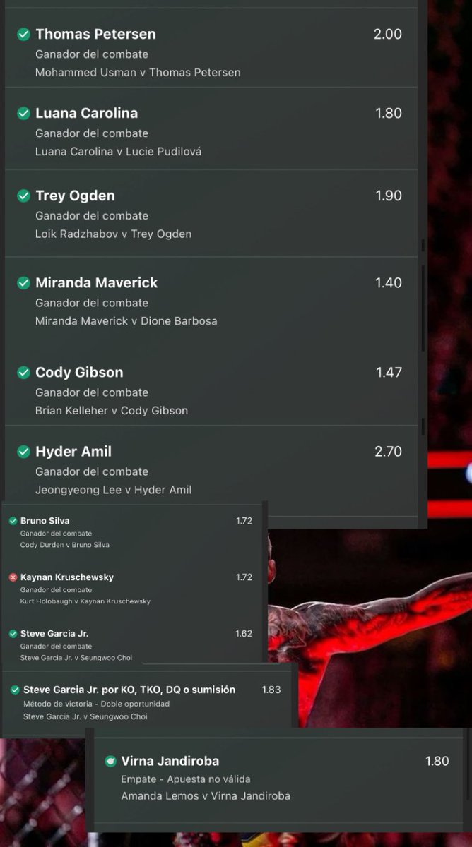 ReyDel_Pick's tweet photo. Así cerré 8-1 en UFC. 🫶🏻🫶🏻

Gracias a todos los que confían en mí 🔥

Regalaré unos bonos de $500 a los que me dejen su interacción ❤️💬🔁 https://t.co/5fmcvcgnmj