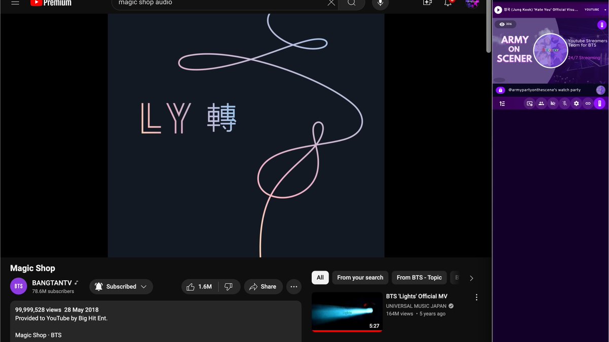 BTScener's tweet photo. We are about to witness MAGIC SHOP audio cross over to 100M. We have moved to manual stream mode!
Join us here https://t.co/hWxbK8xtAp
or
Stream by yourself here! https://t.co/R0gP9Jhx4t https://t.co/9zD3GbgBY1
