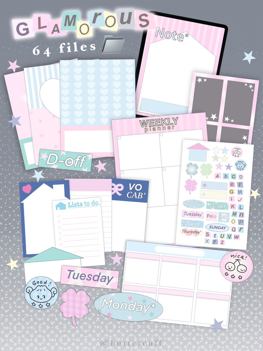 Pls kindly rt🫶🏻 #goodnote 
Now available !  Glamorous ‧₊˚🍸*･🛼 🦢

- price ( 59.- ) thb 
- 64 files / png. 
- *personal use only *

 🛒 สั่งซื้อทัก  DM , line shop - shop.line.me/@772sdspz/prod…