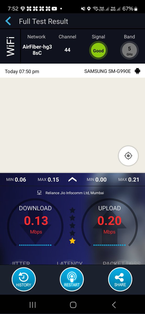 arvind_tripath's tweet photo. @reliancejio @JioCare @aajtak @AshwiniVaishnaw @PMOIndia @_DigitalIndia ये नेटवर्क का हाल है आज के समय का.. जबकि बिना इन्टरनेट के कुछ भी नहीं होता है.. जियो एयर फाइबर लगवाने के बाद भी ऐसी दशा है.. 6 साल से शिकायत कर रहे हैं लेकिन कोई हल नहीं निकला अब तक.. #network https://t.co/bNAbhpPX51