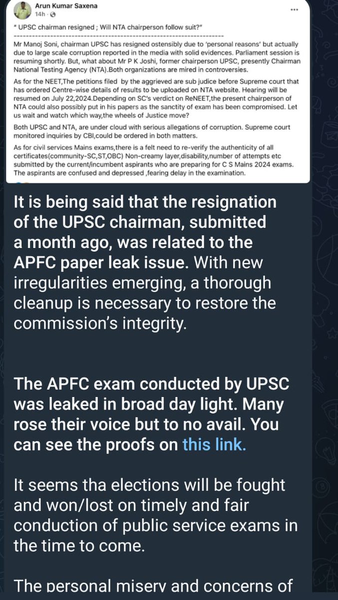 Atul1719942's tweet photo. Reason UPSC chairman resigned is he may have been involved in Assistant Commissioner (APFC) Paper Leak conducted by UPSC for EPFO.
So many eye witness accounts of paper leak in 2 centers giving maximum selections.
@socialepfo @khurpenchh
#UPSCscam #UPSC_scam #APFCresult #apfc https://t.co/5AqY6WFE7n