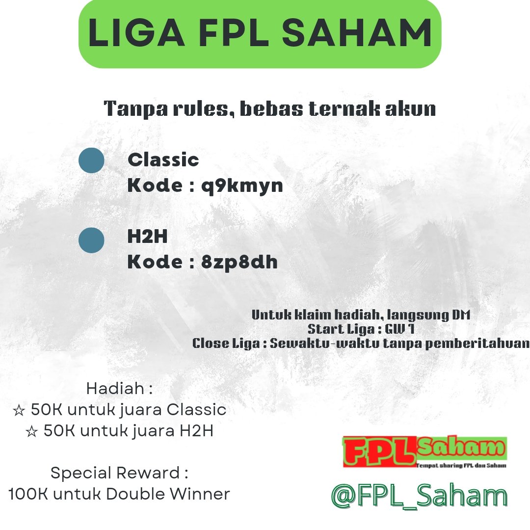 Ga usah Follow
Ga perlu Retweet
Ga butuh tag teman
Langsung masukkan kode....

cc : <a href="/KoFPLI/">Komunitas FPL Indonesia</a> <a href="/pisangij01/">FPL Liga Pisangijo</a>