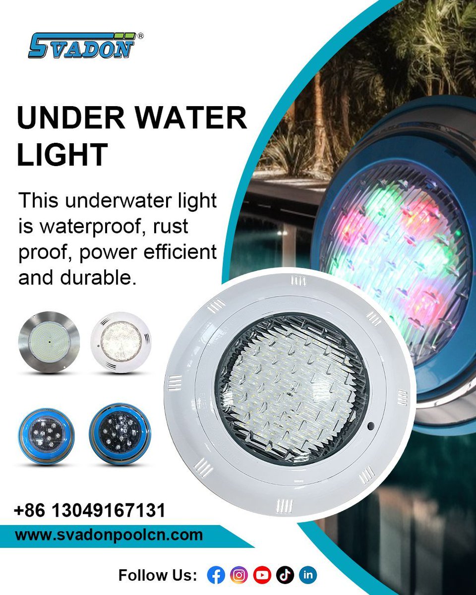 kevinLi69567386's tweet image. Svadon LED Underwater Light

Wall mounted type pool light
Applicable underwater
IP68 waterproof grade
Color: Single color/RGB color 

#swimmingpoollight #poolledlight #underwaterlight #wallmountedtypepoollight #guanya #svadon