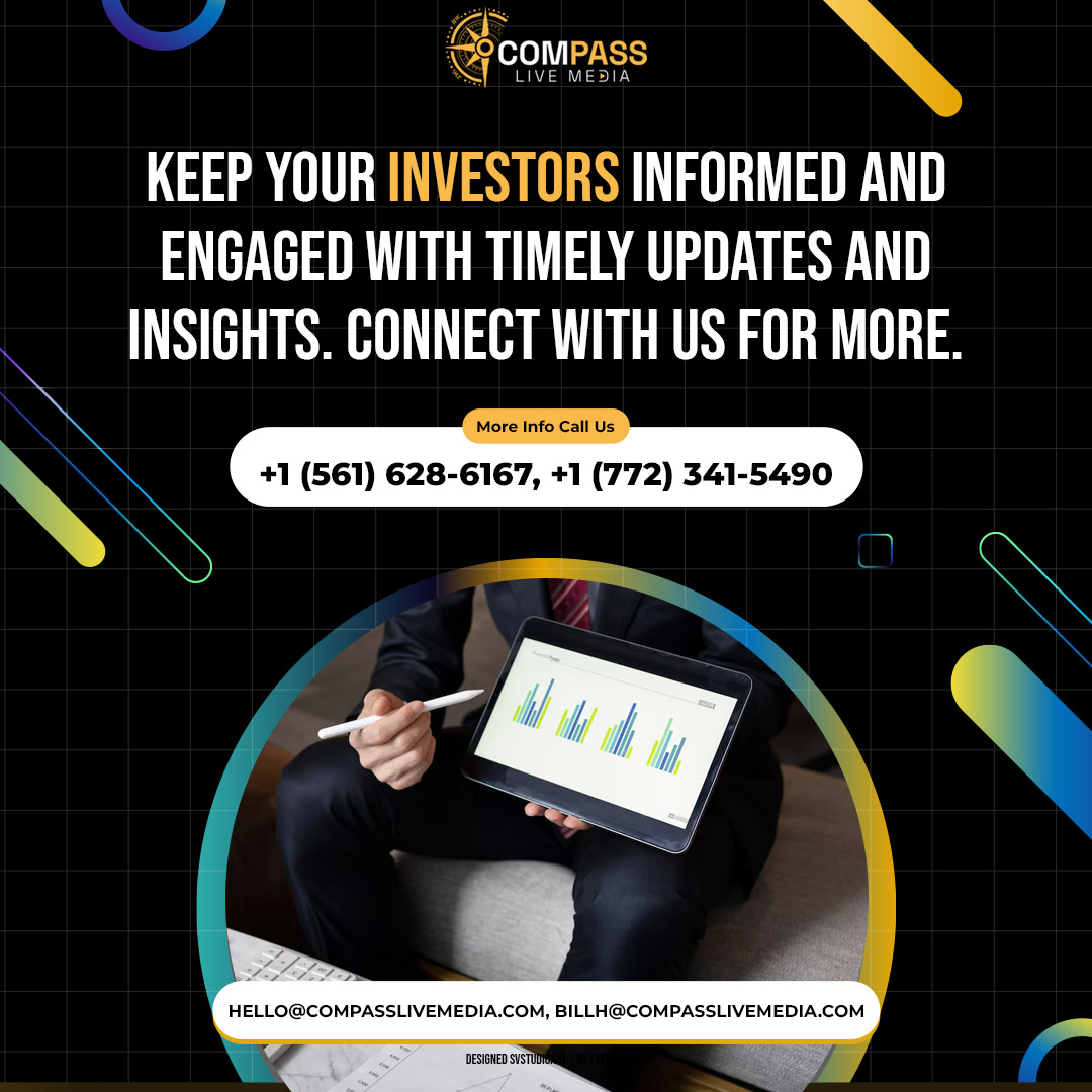 compasslivem's tweet photo. Keep your investors informed and engaged with timely updates and insights. Connect with us for more. π #InvestorRelations #InvestorEngagement #CorporateCommunications #compasslivemedia #IRServices #Digitalmarketing #AiMarketing #advancedaimarketing https://t.co/6gmloy1jm8