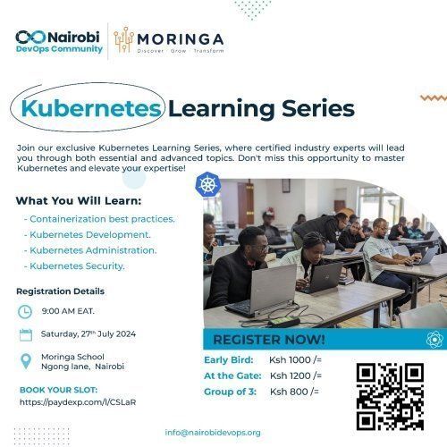 jumalaw98's tweet image. Good news! Use the provided coupon code on the EARLY PROMO option and get a discount of 30% for the Kubernetes Learning Series on individual bookings. 

RSVP: buff.ly/3y7mVDJ

The coupon expires on July 21

Anyone can attend the event,  including beginners, 

#DevOpsKe