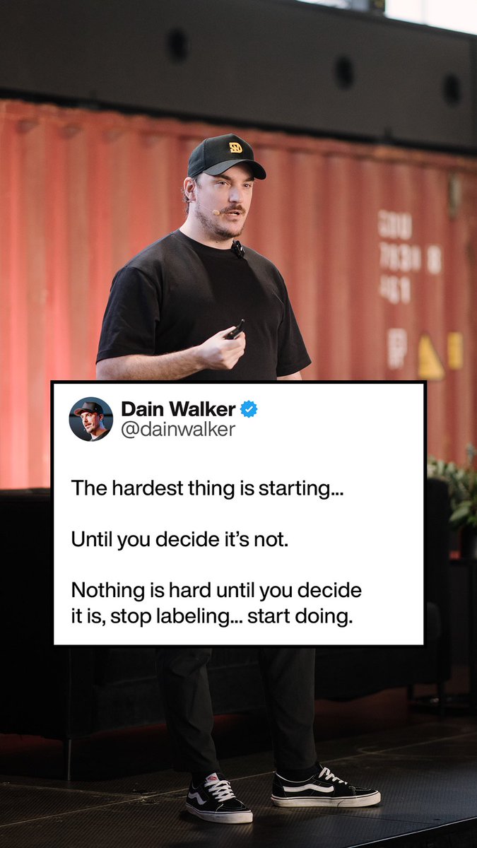dainwalker2's tweet photo. Is getting out of bed hard? No
You open your eyes and get the f*** out of bed.

Is making that call hard? No
Punch in the numbers and hit the green button.

Is starting a business hard? No
You pick the next task and do it.

Emotional labels are an excuse to avoid doing the thing you know you need to do.