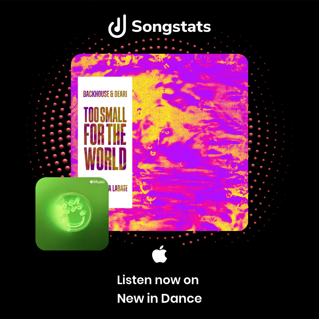 SongstatsApp's tweet photo. @backhousemusica Awww yes! "Too Small For The World (feat. Alessia Labate)" got added to the editorial playlist 'New in Dance' on Apple Music! Get notified on the Songstats App. https://t.co/rx4dnbPzN0