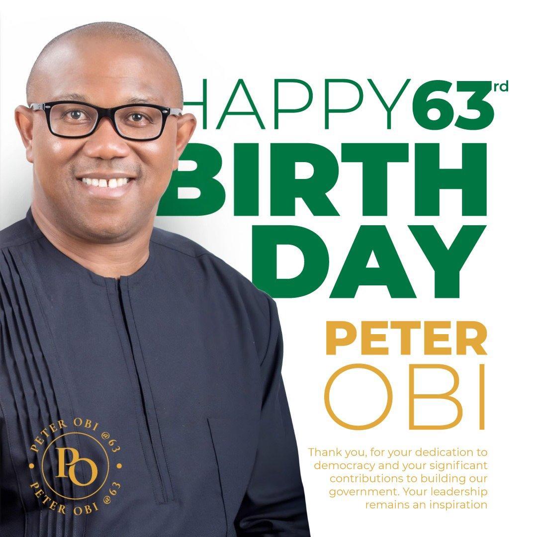 Urchilla01's tweet photo. Wishing a happy 63rd birthday to H.E. Peter Obi @PeterObi. 

If Nigeria had just 100 leaders in your mould, we'd be the best country in the world. 

Thank you for being a shining light in the midst of gloom &amp; darkness. Thank you for being an example. https://t.co/tmGNDPKIhh