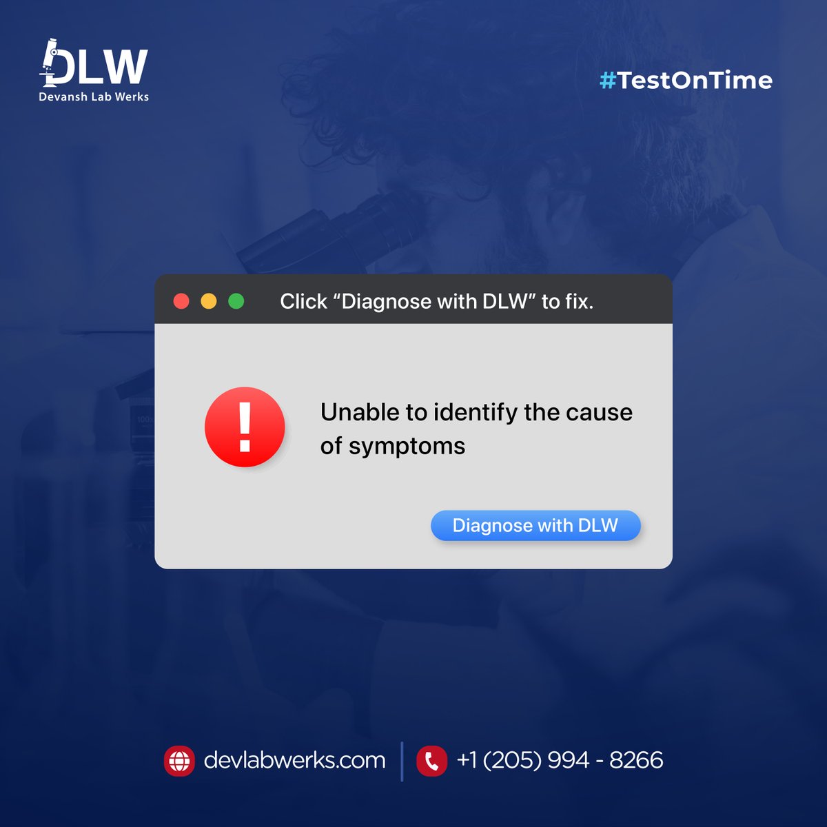 TestGo_Official's tweet image. At DLW, we guarantee error-free diagnoses for a stress-free testing experience, ensuring your peace of mind every step of the way. Click “Diagnose with DLW” to get started today!

Visit us at: 📞 +1 (205) 994-8266 or 🌐 devlabwerks.com

#BestDiagnosticCenter #GetTest #DLW
