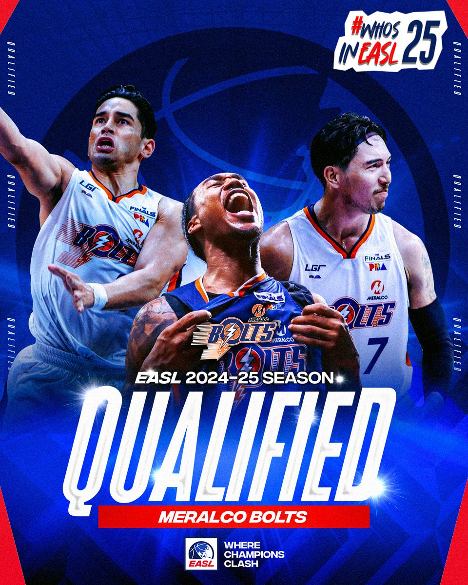 The MERALCO BOLTS ARE IN! ⏭️

Meralco has qualified for the EASL 2024-25 Season after winning the 2024 Philippine Cup! 🏆

Read more:  easl.basketball/news/san-migue…

#EASL #WhereChampionsClash #WhosInEASL25
