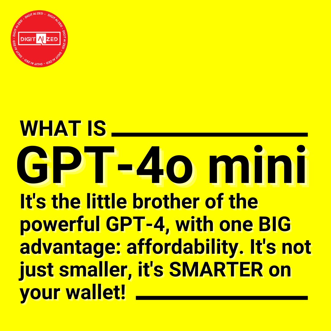 digitaized's tweet photo. Gear up for a mini AI revolution, with @OpenAI's newly released GPT-4o mini, a powerful &amp; budget-friendly AI model with several key features and advantages. #AI #GPT4omini #FutureofTech https://t.co/GVIh3mX5R1