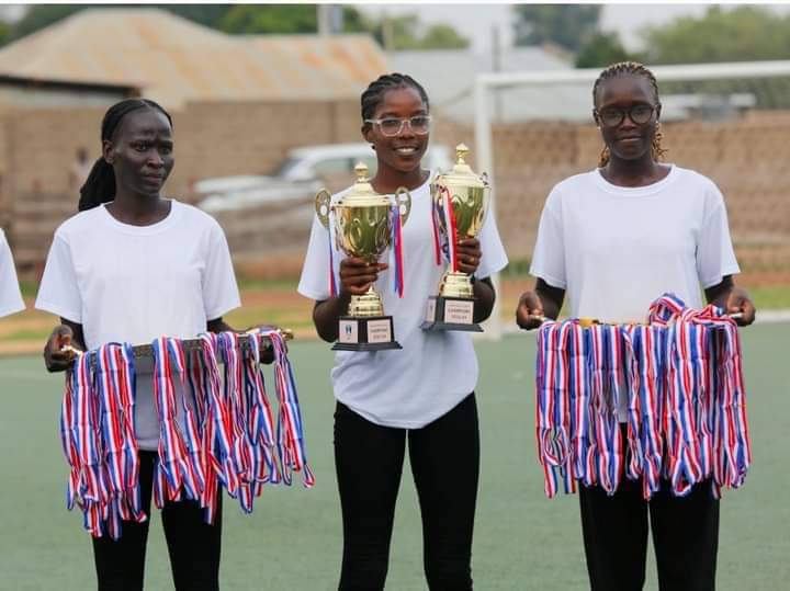 South Sudan Senior Women team's players Esther, Sumaya and Anger holding the awards during the ceremonial game between Al Amal &amp; Doves Soccer Academy. 

#FutureStars #CeremonialMatch #SSFA #SSOX