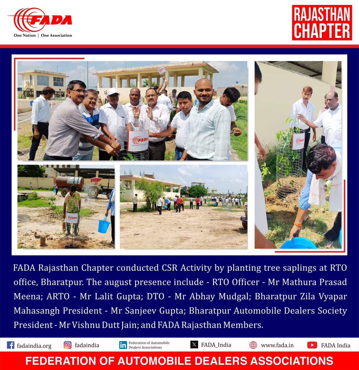 FADA_India's tweet photo. #FADA #RajasthanChapter conducted #CSRActivity by planting tree saplings at RTO office, Bharatpur. https://t.co/Uaia3sKORU