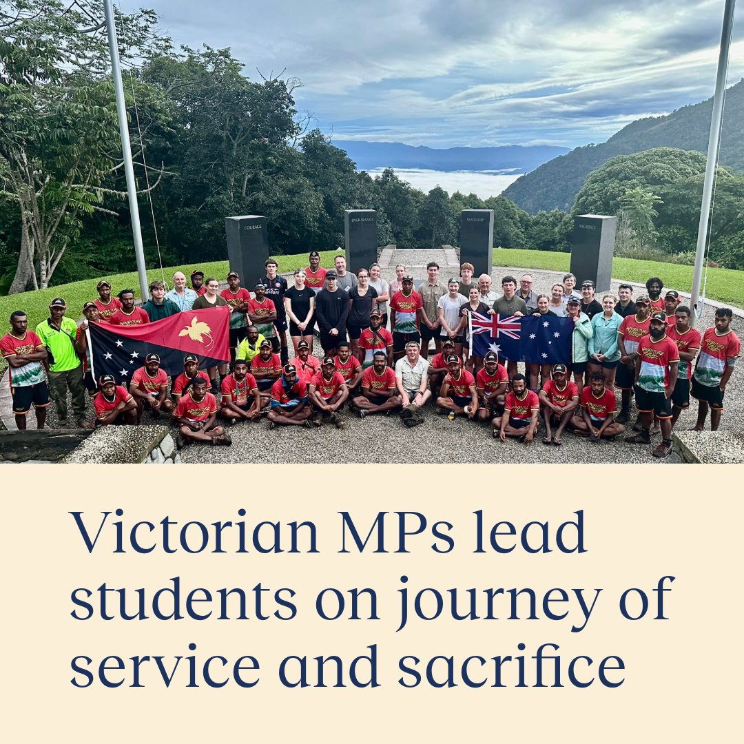 📸 Victorian students keep the legacy of #Kokoda alive with 138 kilometre trek. The 25 teenagers from schools across the state were led by several MPs including <a href="/JohnPesutto/">John Pesutto</a>, <a href="/CindyMcLeishMP/">Cindy McLeish</a>, <a href="/WayneFarnhamMP/">Wayne Farnham MP</a>. Read &amp; see more photos at vicparl.news/kokoda24. #springst