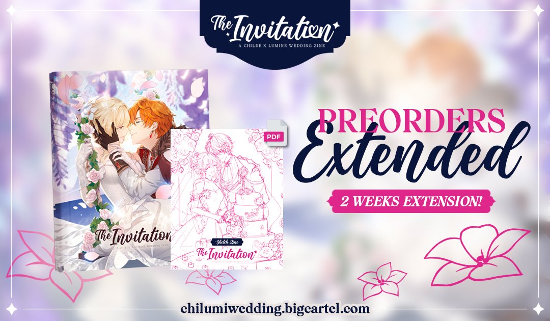 🩷 Preorders Extended 🩷

It's not too late to join the celebrations! Preorders for our #chilumi wedding zine are extended until August 1! 🩷 Secure your copy now to share in the joy of this unforgettable wedding!✨

💍Shop: chilumiwedding.bigcartel.com

#childe #lumine #タル蛍 #zine