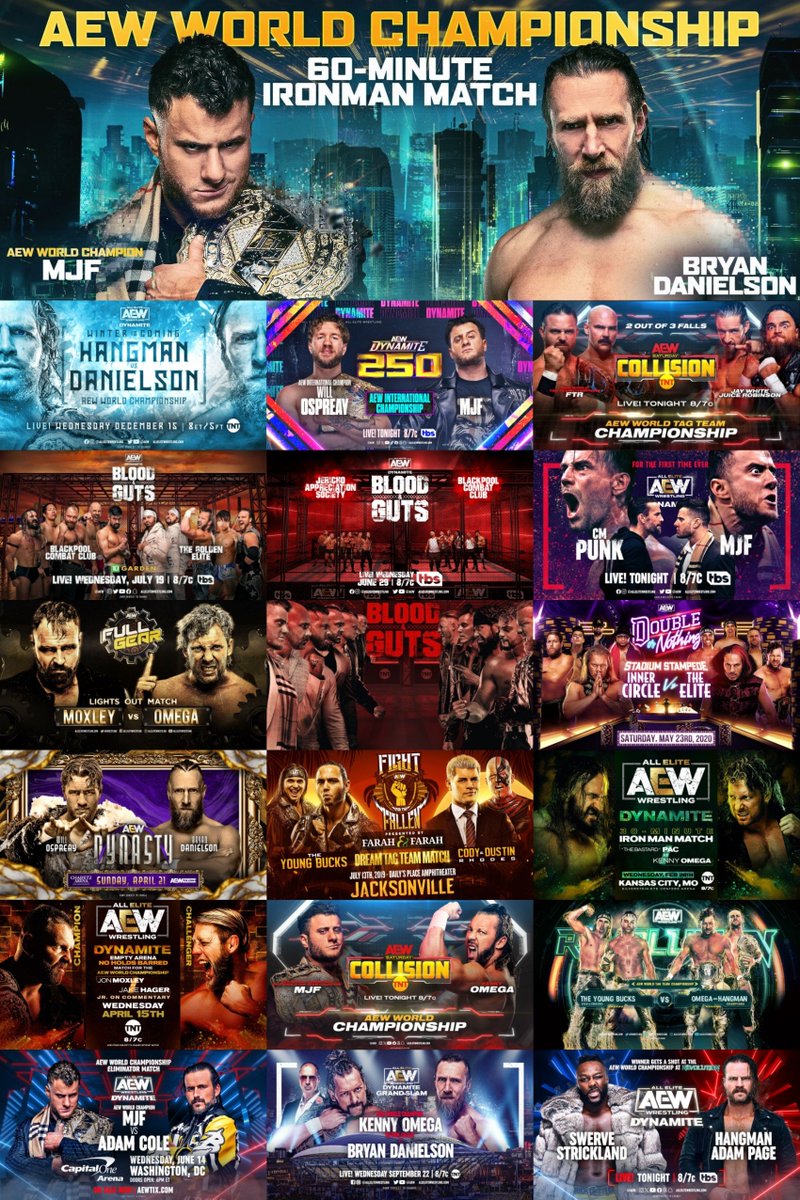 Longest AEW matches in history:

1. MJF vs Bryan Danielson (65:14)
2. Hangman Page vs Bryan Danielson (60:00)
3. Will Ospreay vs MJF (59:58)
4. FTR vs Bullet Club Gold (57:58)
5. Blood &amp; Guts 2023 (50:49)
6. Blood &amp; Guts 2022 (46:45)
7. MJF vs CM Punk (39:15)
8. Jon Moxley vs