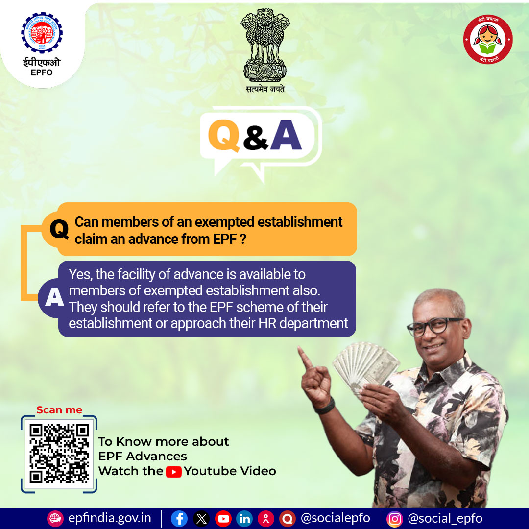 officialepfo's tweet photo. Members of an exempted establishment can also avail advances. To know more about EPF advances, click the link below
https://t.co/CmQTcPWnE8
#LiveSession #EPFAdvances #HumHainNaa #EPFOwithYou #EPFO #EPS #AskEPFO https://t.co/KggVfFfiUE