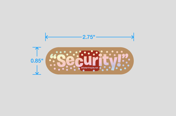 Stickerum's tweet photo. Slow sticker news week? Brighten the place up a bit with holographic bandaid stickers.✨

BEHOLD! Product #020: 
"Security!"🩹 For those "0 days since $incident" days. 

ORDER: https://t.co/zC9NvLdAkP

#SafetyThird #EPluribusStickerum #StickerThePlanet #Security #InfoSec #Sticker https://t.co/RG7eJI1DPe