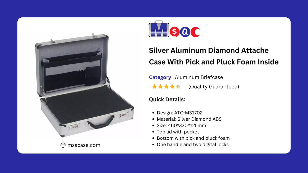 MSACaseCo's tweet photo. For professionals who want both functionality and protection, the MSACase Silver Aluminum Diamond #AttacheCase is the ideal choice. Made from high-quality aluminum, this case offers excellent durability and aesthetics. https://t.co/1BBe8Ck8R8 https://t.co/XDRi0EH87q