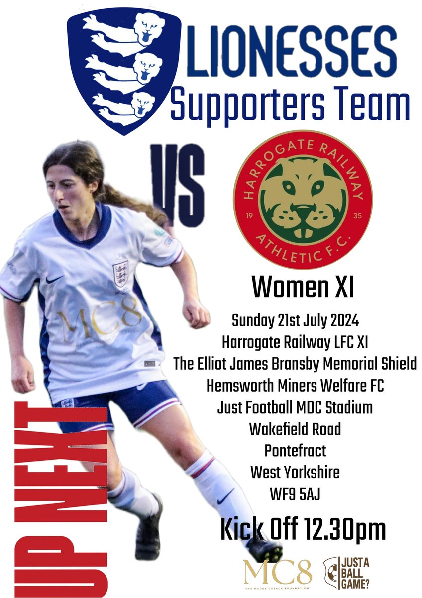 EJBmemcup's tweet photo. Our event kicks off at 12.30pm on sunday with the first of 2 games, when the England Lionesses welcome a @TheRail_Ladies XI with the main game kicking off at 3pm. 

Please note your match ticket gets you into BOTH games. Also it is pay on the gate. https://t.co/wlZce0PMx5