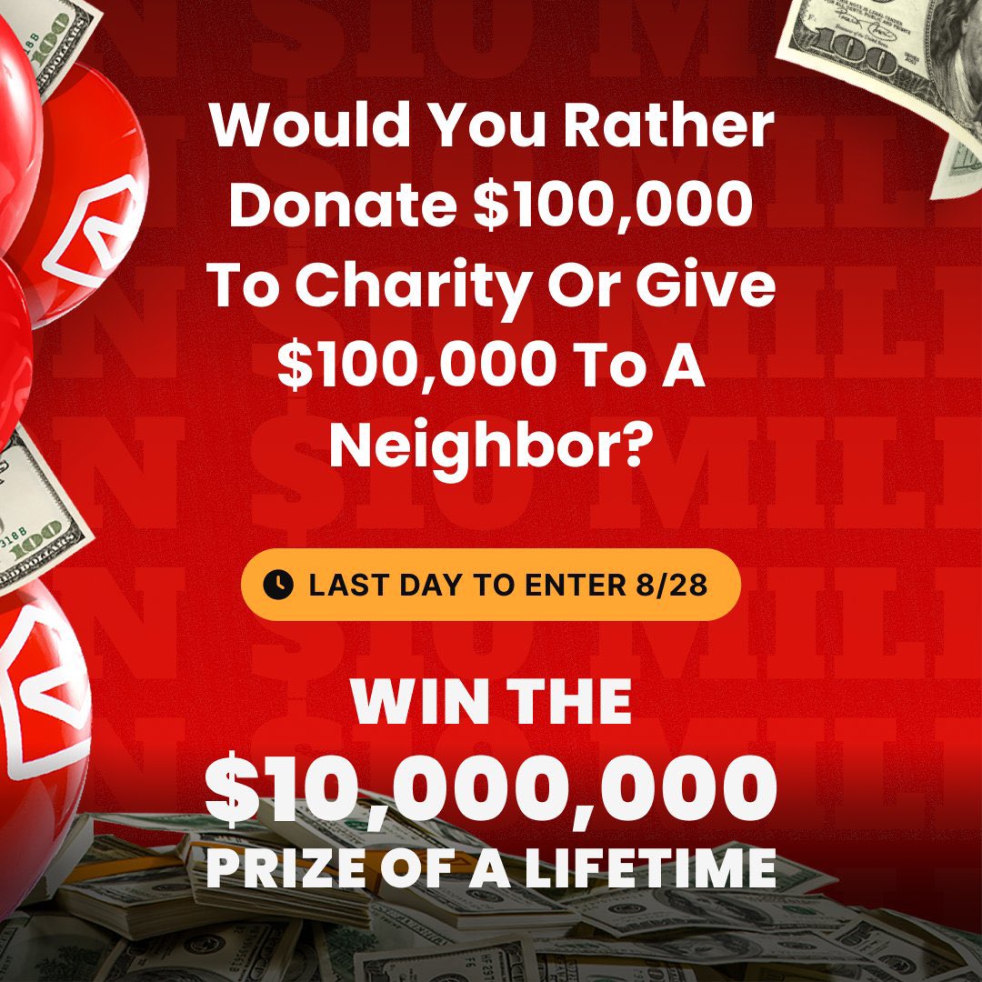 _SMGTwoShanezzz's tweet photo. Win The $10,000,000 Prize Of A Lifetime and you’d have plenty of money to share around - but would you? Comment below and claim your FREE entry to win today! https://t.co/WA3yPqYEXs https://t.co/V8ax6pFSXg