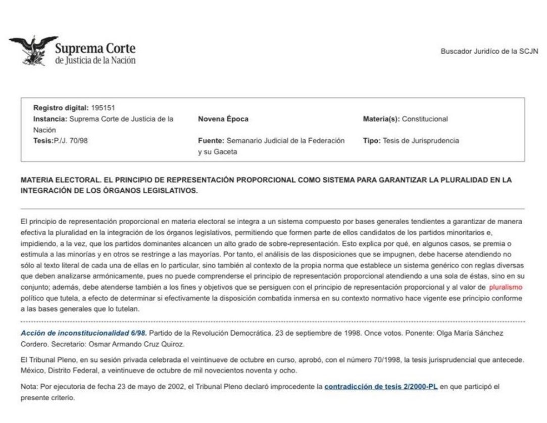 liebano's tweet photo. Una resolución de la Suprema Corte en tiempos del líder del PRD, Andrés Manuel López Obrador. La ministra ponente, Olga Sanchez Cordero. El tema era precisamente la #sobrerrepresentación. Las mismas cosas que son buenas cuando me favorecen, no lo son así cuando me desfavorecen https://t.co/dznq0b6pc8