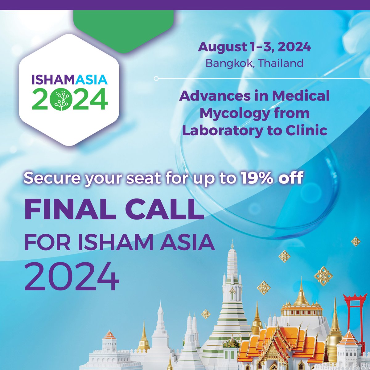 We are two weeks away from the #ISHAMAsia Congress—the largest #medicalmycology event across continental Asia and Asia-Pacific!

Register now to secure your seat today for up to 19% off: bit.ly/3SaCYHC.

#thinkfungus #infectiousdiseases #microbiology