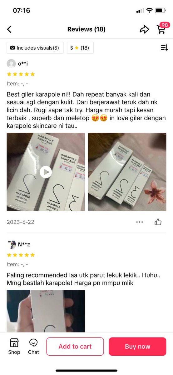 Yang mana ada parut lekuk, jerawat pun boleh okay dengan Karapole Skincare ni. Nak nak dia punya moisturizer tu jenis watery. Sesuai sangat dengan orang yang ade masalah muka.