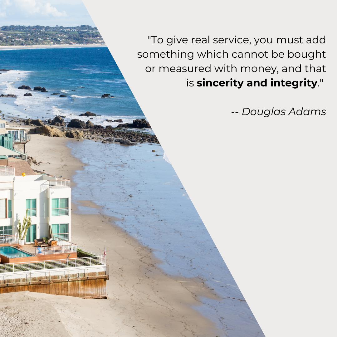 Lapavava's tweet photo. "To give real service, you must add something which cannot be bought or measured with money, and that is sincerity and integrity." 

- Douglas Adams 

As a Realtor, delivering true service means more than just facilitating transactions; it's about building trust and genuine co... https://t.co/0JZMYaSCqU
