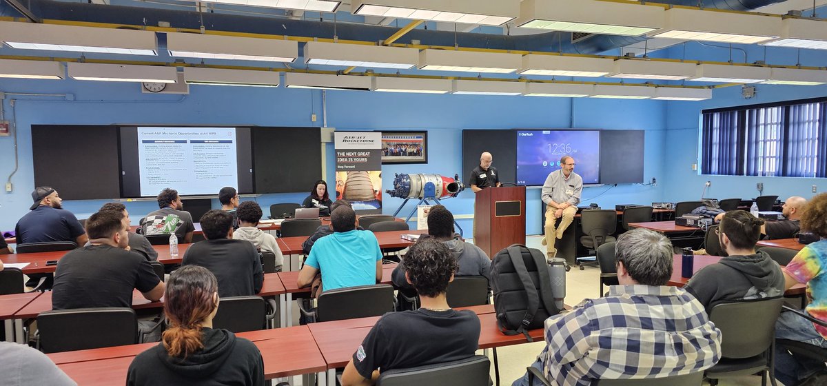 Baker_Aviation's tweet photo. Exciting day at Baker Aviation! Our students are set to soar with Aerojet Rocketdyne 🚀, blasting off into the thrilling world of aerospace. Get ready to launch your career to new heights with an A&amp;P license! #YourBestChoiceMDCPS @SuptDotres @mantilla1776 https://t.co/Rb3G2TLu5K