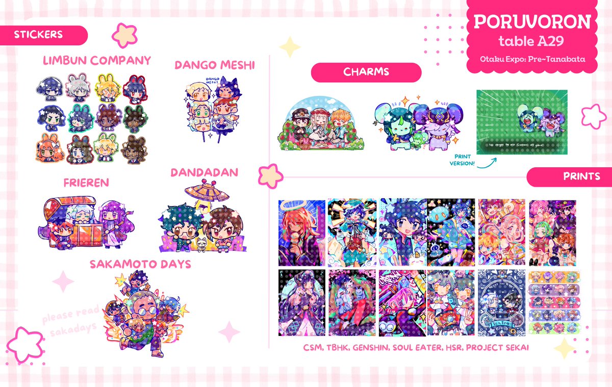 going to booth with my friends at Otaku Expo Pre Tanabata tomorrow (July 20-21) @ Ayala Malls Manila Bay ^^ 📍 Bijutsu St. Circle (A29-A30)✨ I'm bringing gi, hsr, zzz, psrk, orv, dunmeshi, dandadan, sakadays, etc. stuff with me✨ #PreTanabata #Pretanabata2024