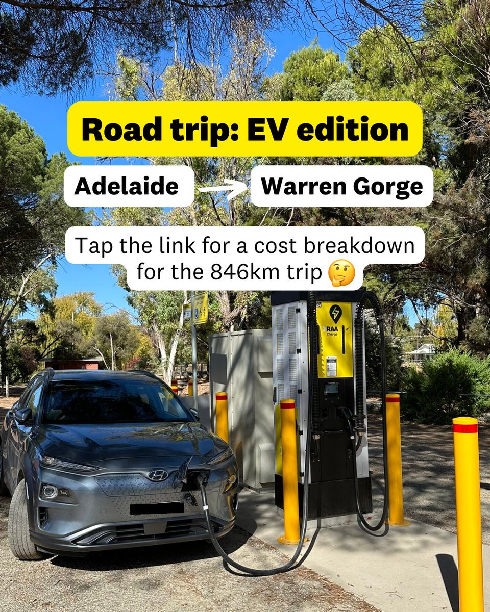 RAAofSA's tweet photo. Curious about the cost of a road trip with an EV? π€
Weβve put together the total public charging costs for an 846km road trip with RAA Charge: https://t.co/5gQlSwM2QP
Thanks so much SA EV enthusiast Dan Hockin for sharing your road trip with us! π
#EVs #RAACharge https://t.co/3hsBMlmYWI